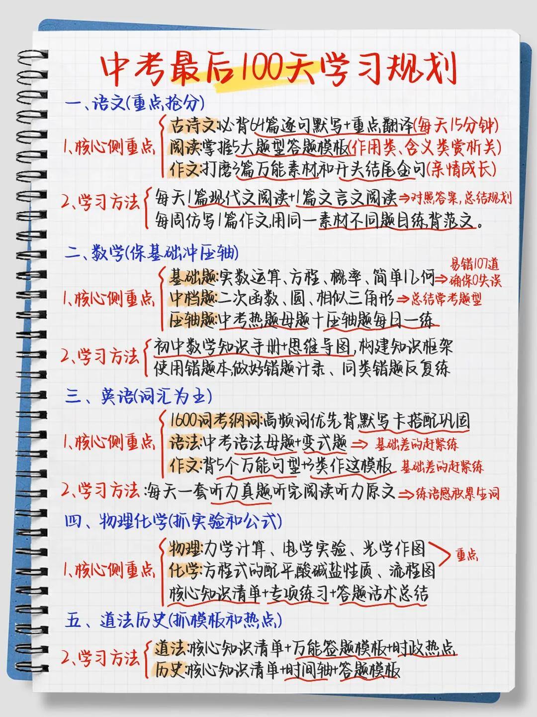 初三最后100天，全过程逆袭计划！！