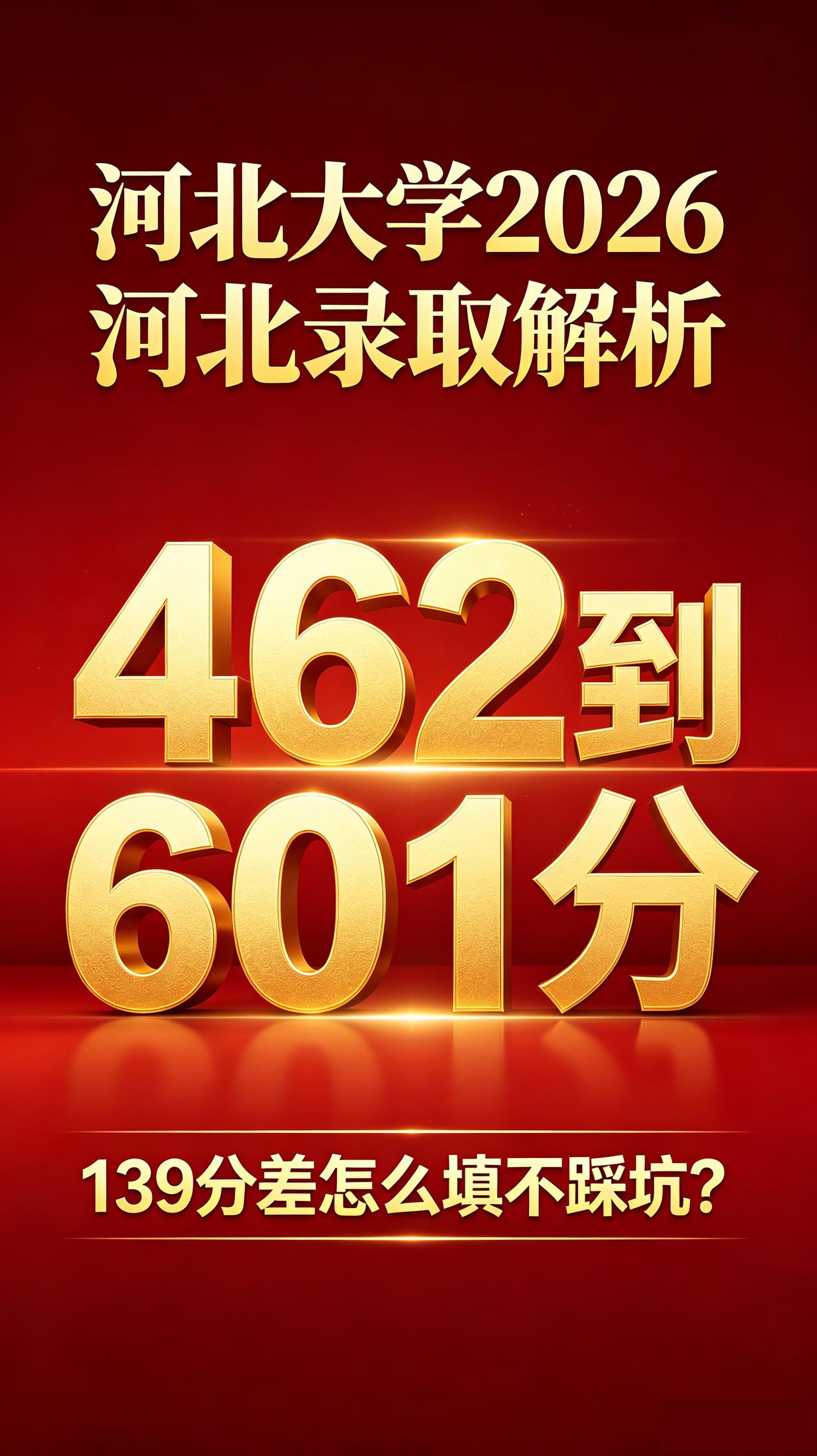 河北大学2026河北录取解析：462到601分，139分差怎么填不踩坑？
同一所