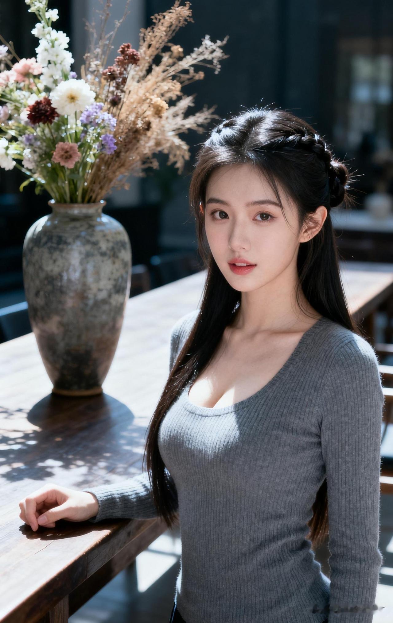 花影摇曳间，美人倚栏立。