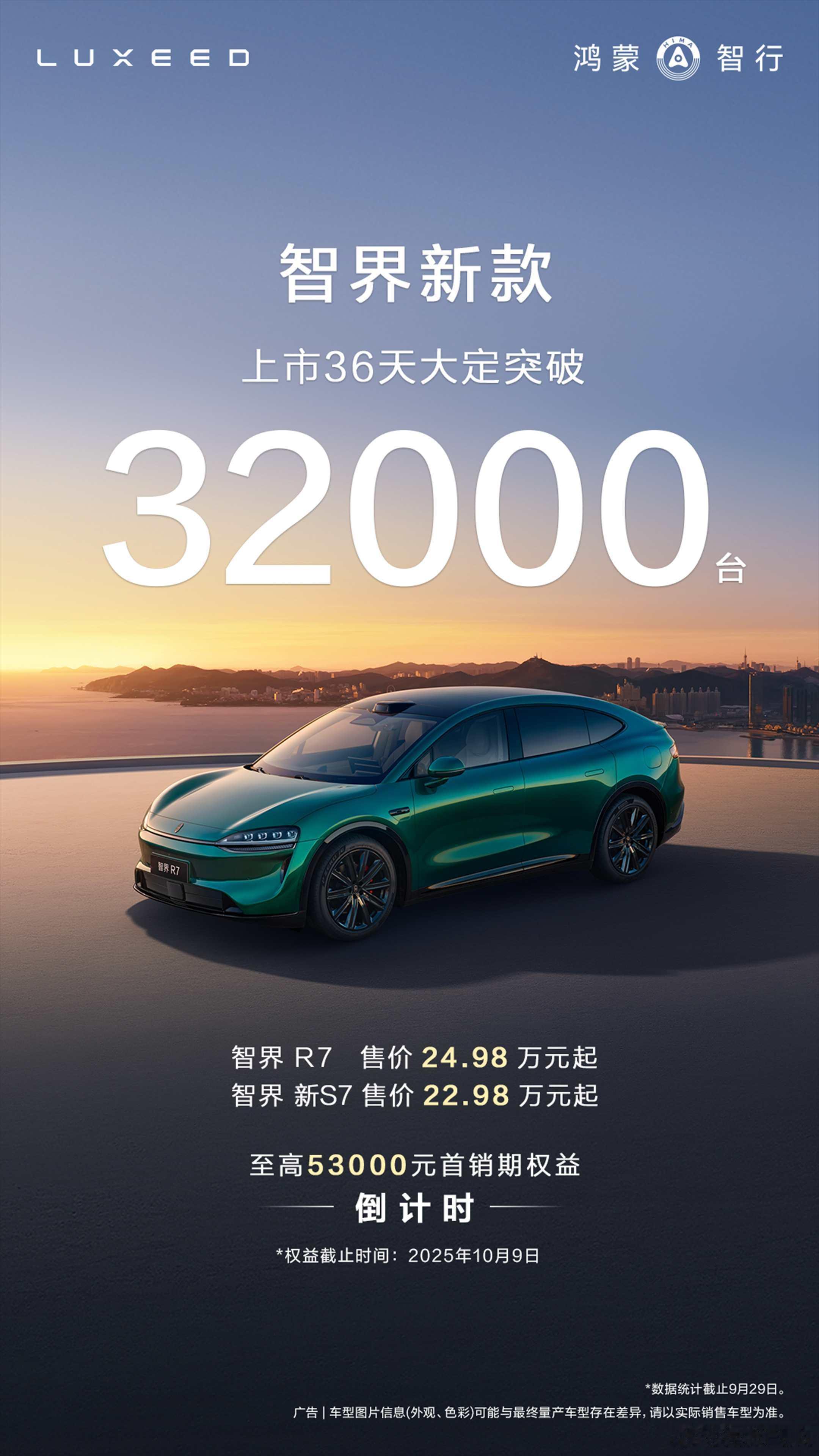 智界新款已经大定超过32000台，问界M7大定超过60000台，这个月鸿蒙智行大