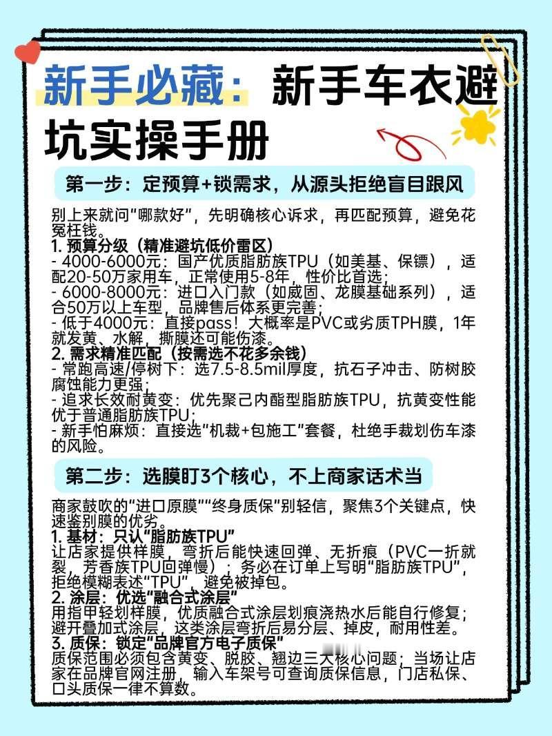 新手必藏：新手车衣避坑实操手册隐形车衣“三分膜七分贴”，新手不用被商家话术绕晕，