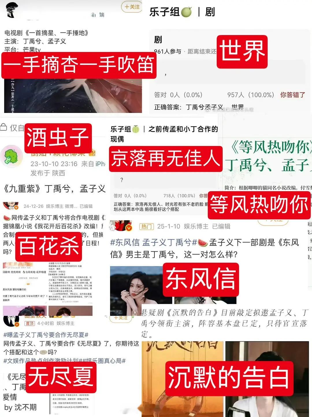 孟子义和丁禹兮俩人竟然传了这么多饼？？是业内很想让俩人合作吗？