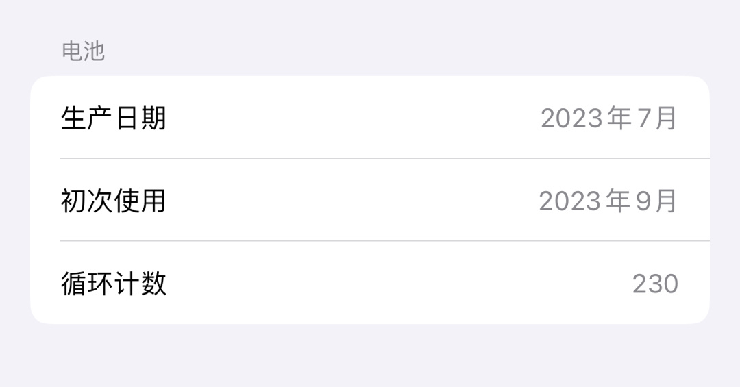 不看不知道啊，我这iPhone15 Pro的循环计数都已经230了，应该很少人能