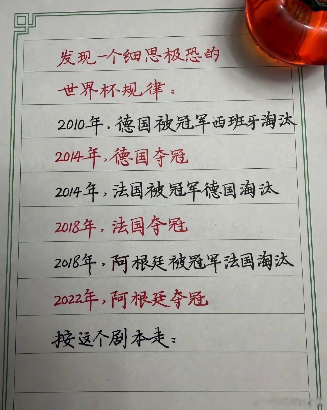 按这个剧本走今年世界杯冠军会是哪个队？ 