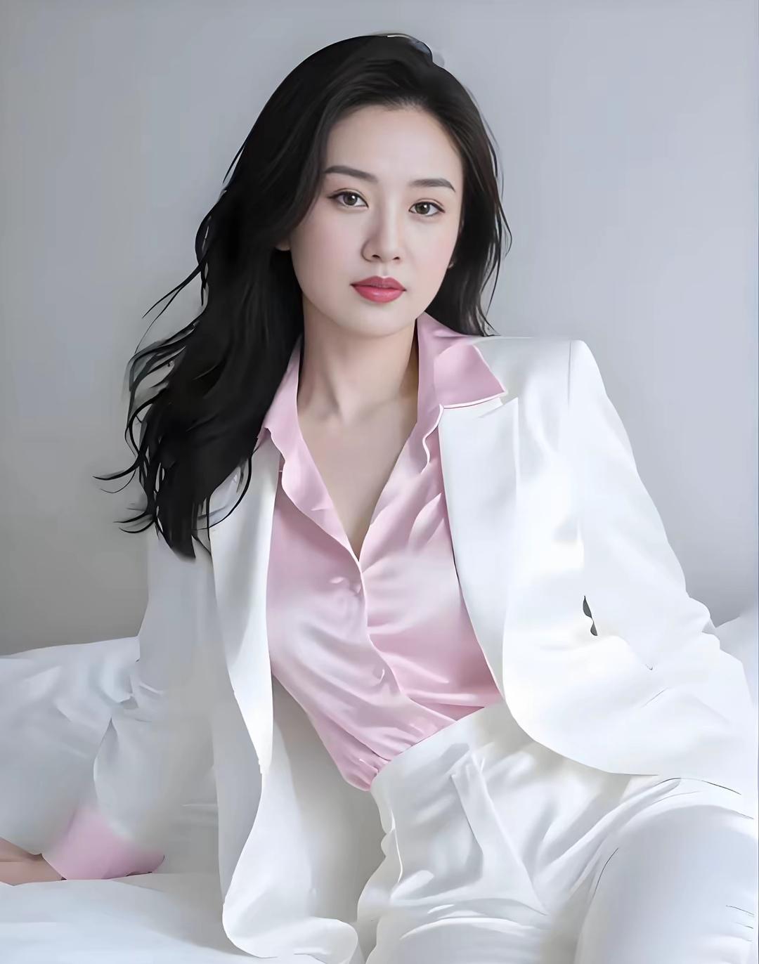 优雅白西装，粉嫩衬衫，气质满分！