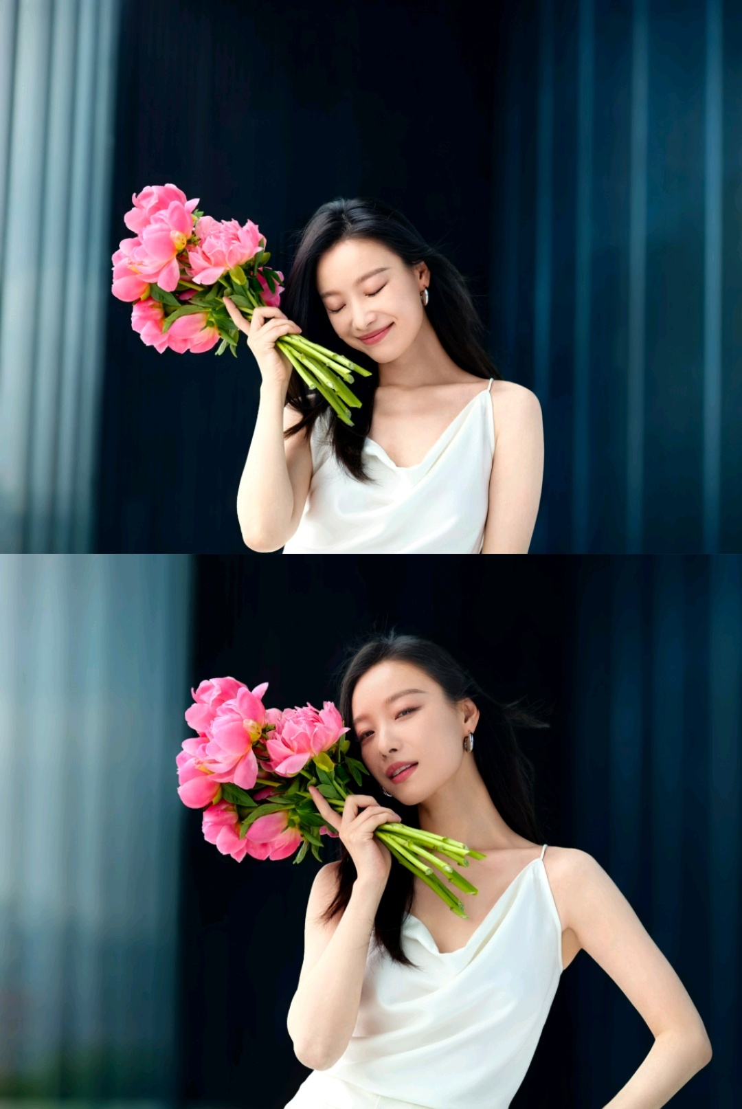 #倪妮520仪式感#又一次被倪妮美到了🤩！一身白裙手捧鲜花微微一笑，深邃的眼神
