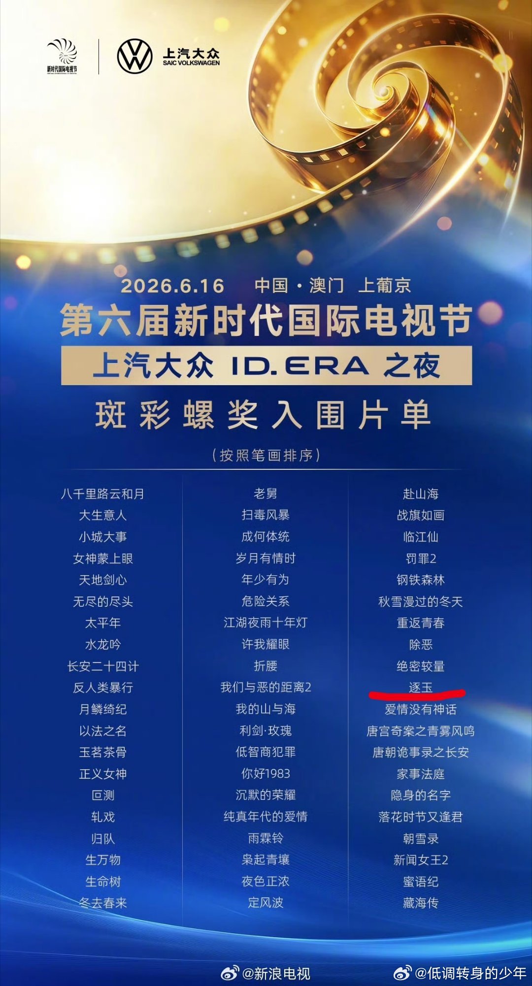张凌赫逐玉入围斑彩螺奖，第六届新时代国际电视节斑彩螺奖入围名单正式公布，张凌赫主
