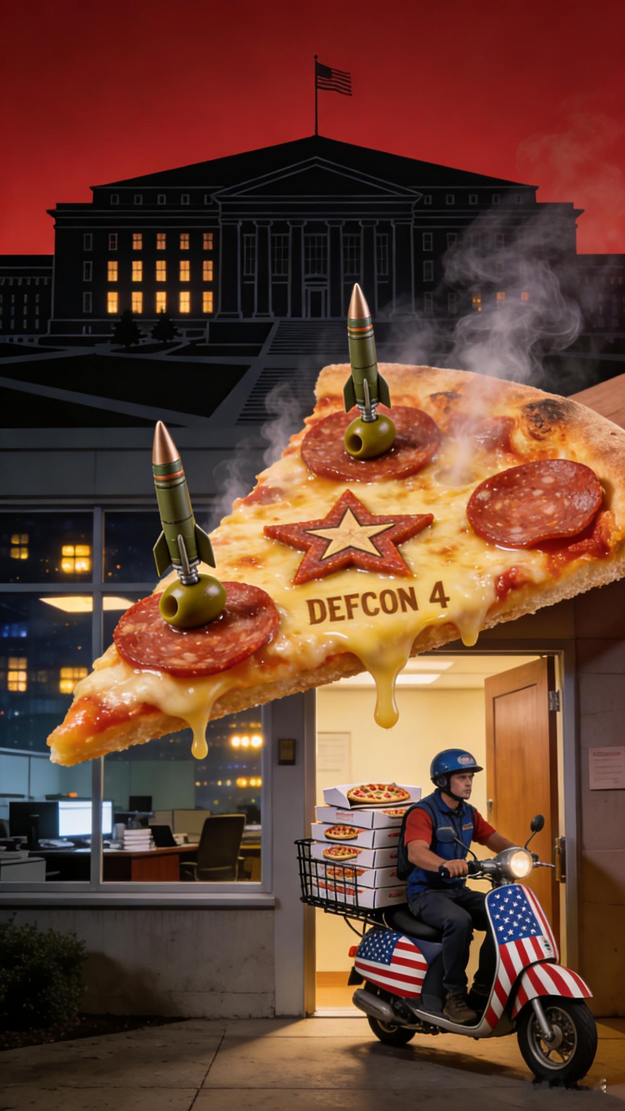 【美国披萨成为军政信号，五角大楼周边订单一涨，大事就发生！】
 
一块披萨，居然