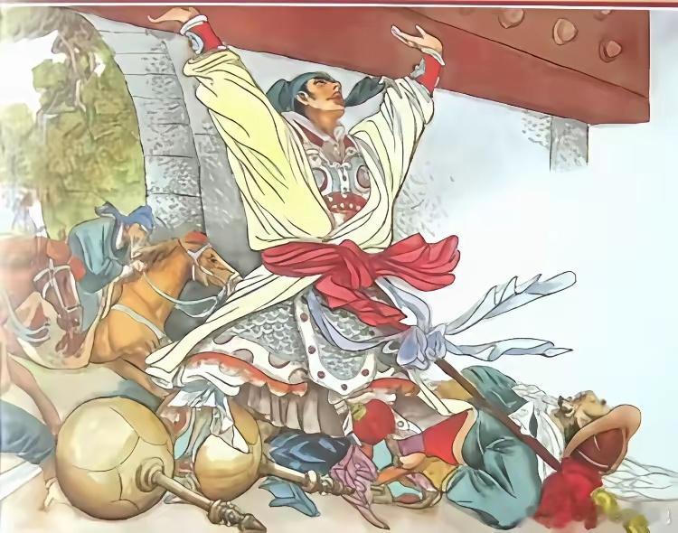 历史 花刀大将王大鹏一路追杀岳雷、宗芳、诸葛锦等人。众小将拼了命的跑，快到城门口