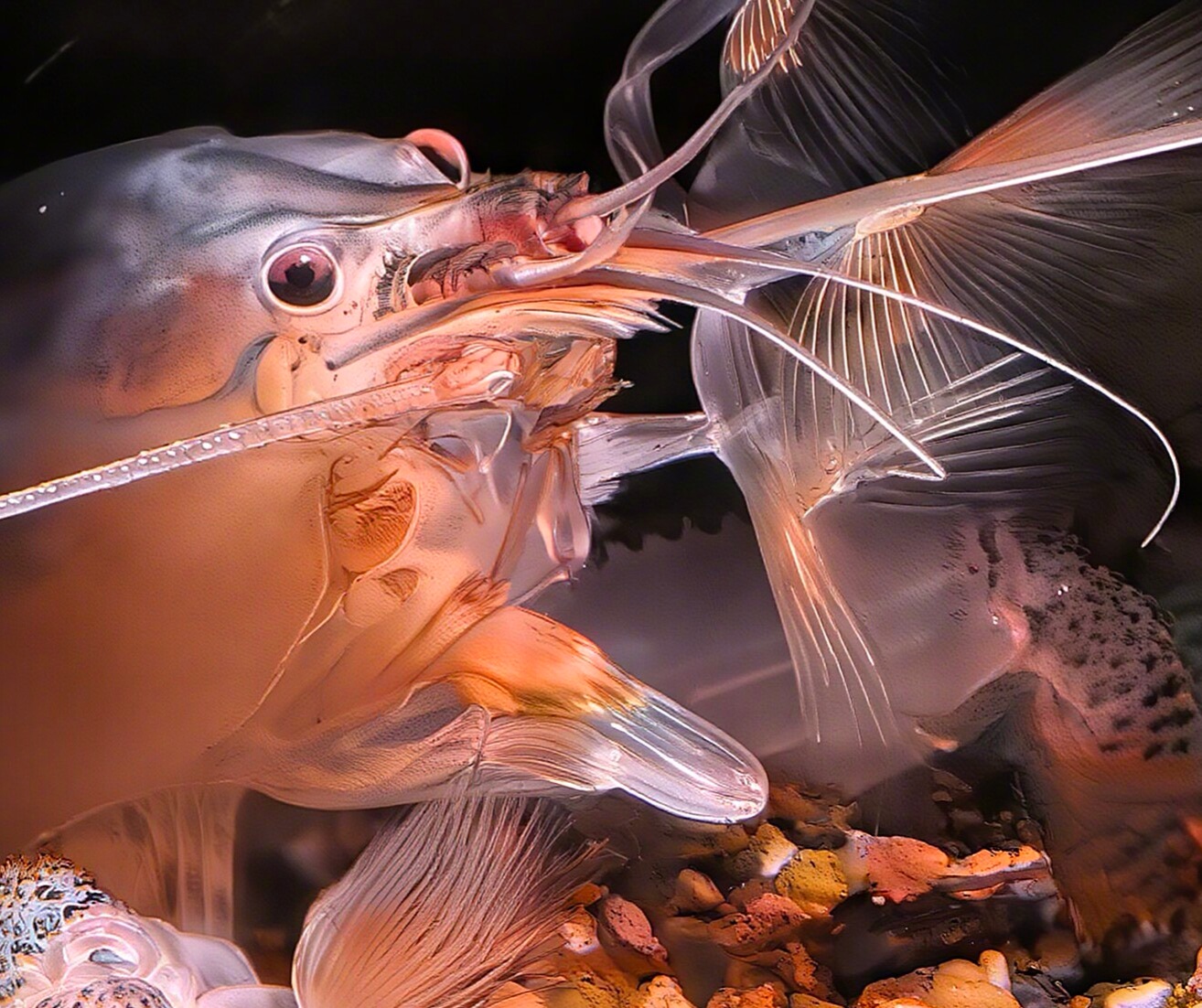 刚拍的我水陆缸里的网球虾，这华为Mate80 RS拍照太狠了…图2图3是放大图。