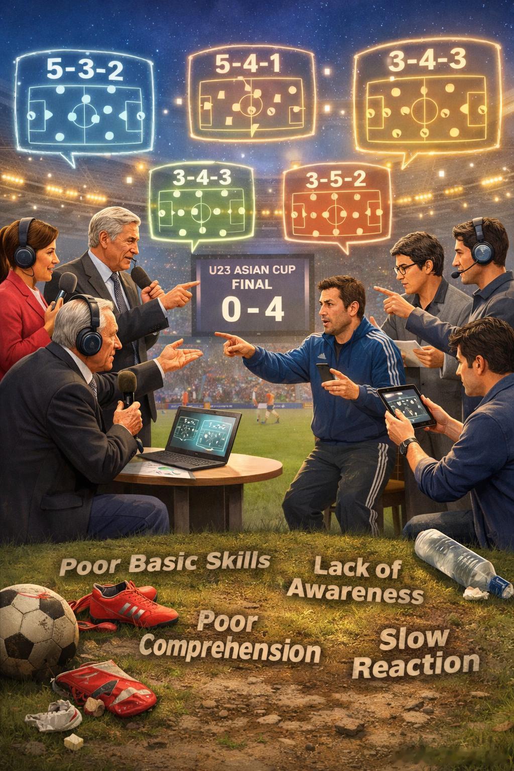 日本足球小将  0-4之后的圈子与网红（图：某AI） 