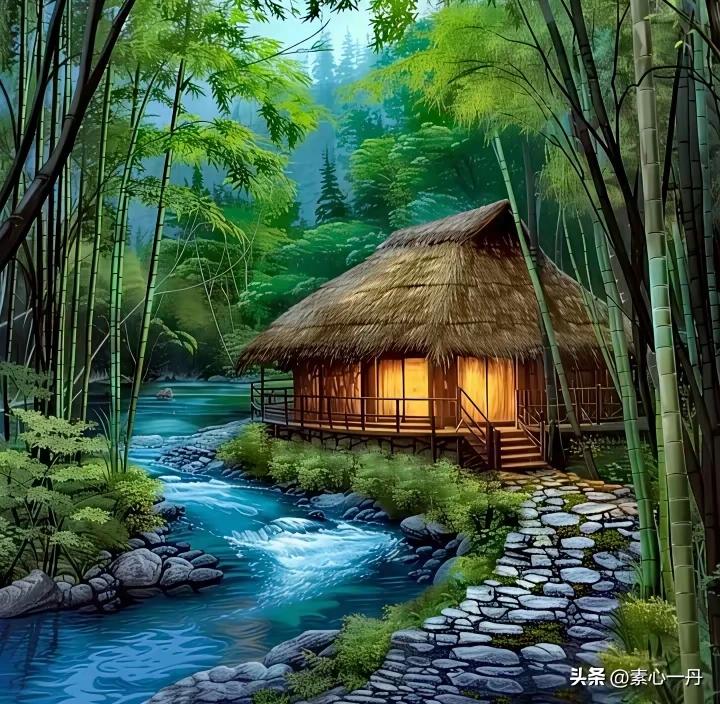 上联：风贯竹林如鸣笛
下联：泉水击石天籁音