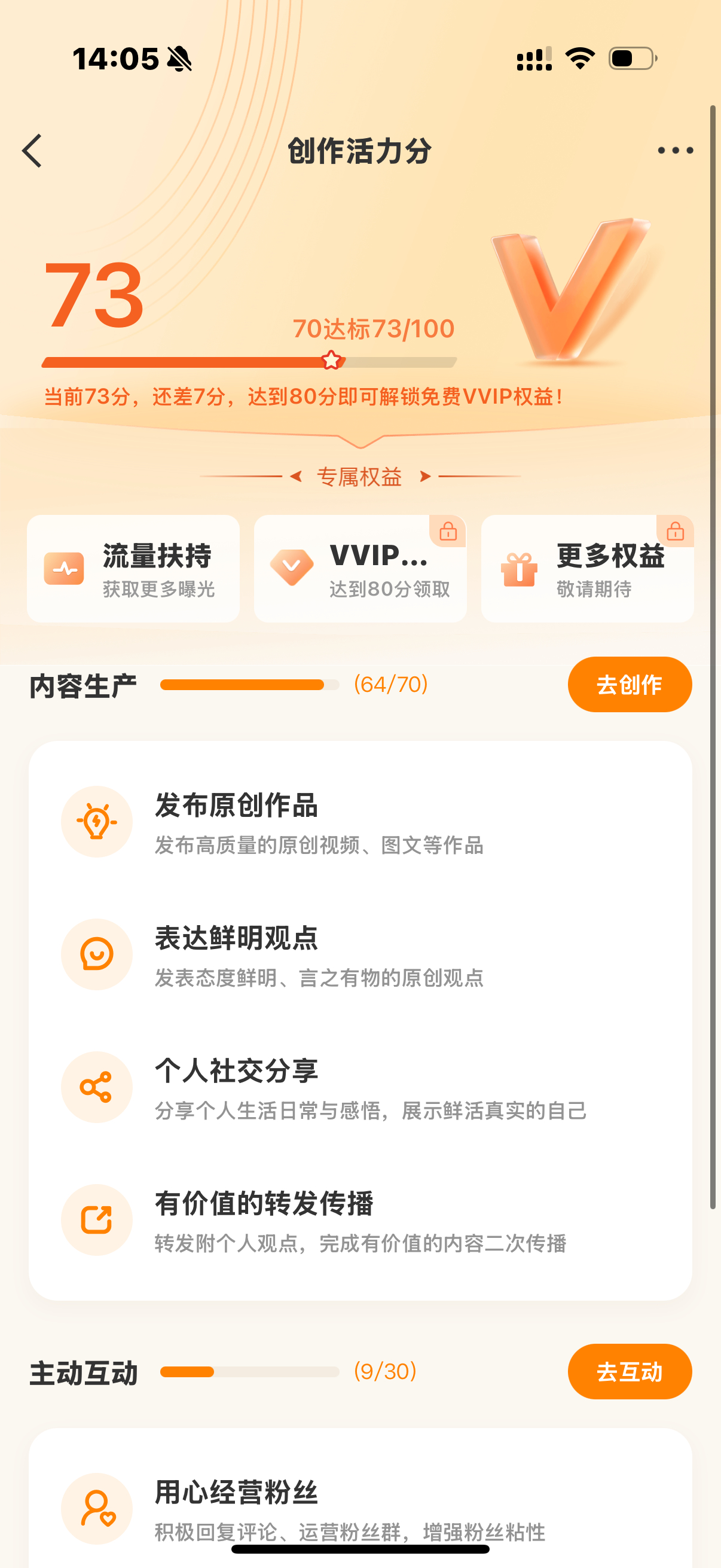我的创作活力分连续两周在73分了