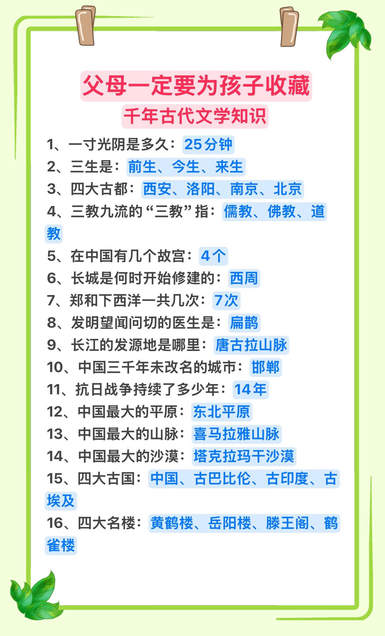 千年古代文学知识，家长一定要帮孩子收藏～
