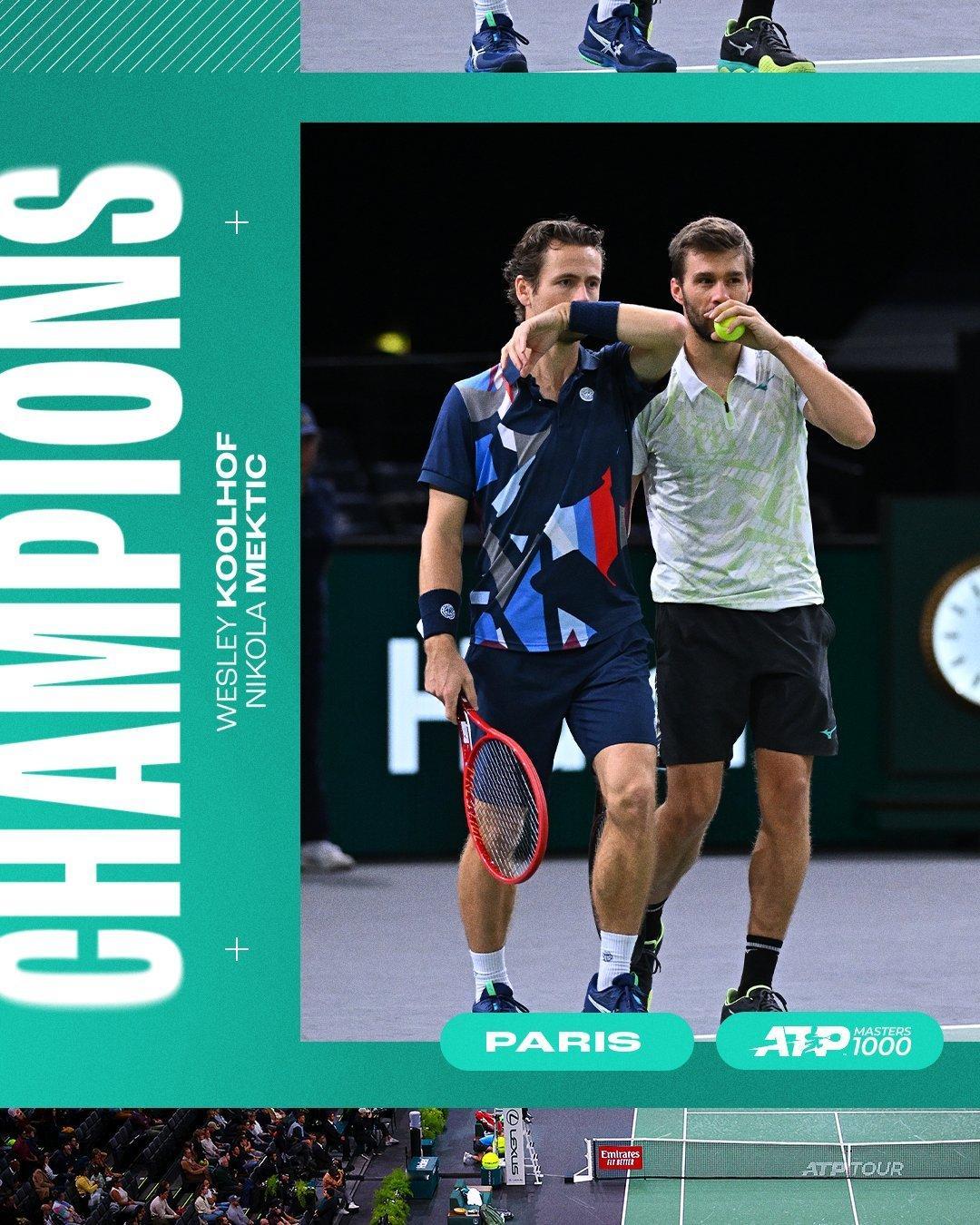 科霍夫和梅克蒂奇在决赛实现逆转，赢得巴黎大师赛男双冠军。这是这对组合本赛季第五冠