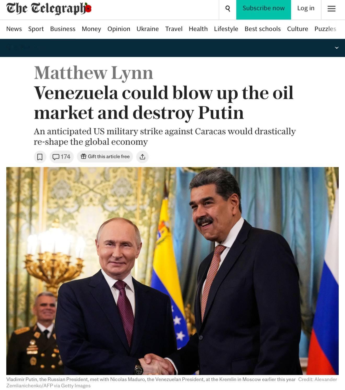 《每日电讯报》报道，美国预计将对委内瑞拉发动军事打击，这将彻底改变全球经济格局。