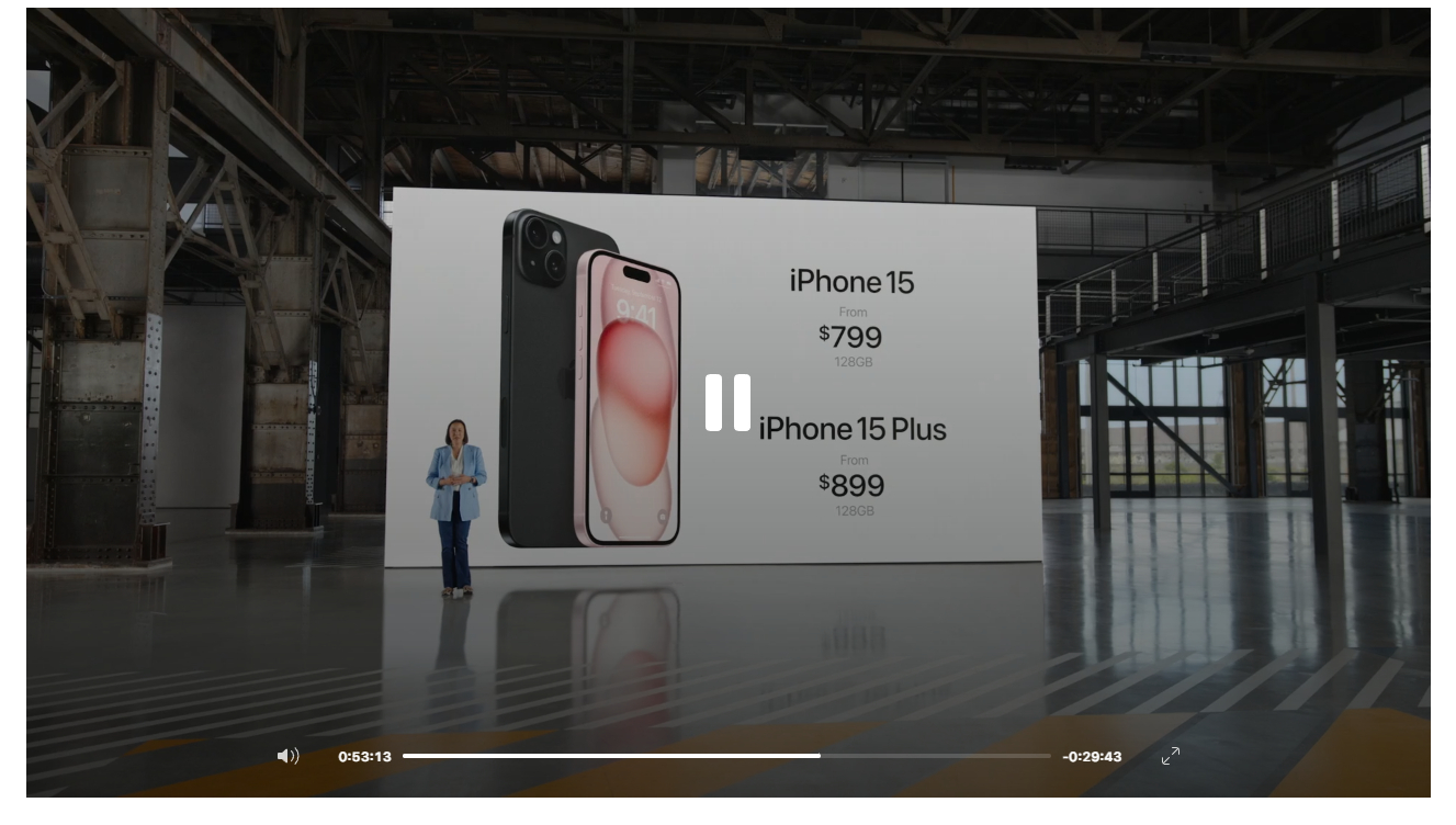 如果你想看重播的iPhone15Pro发布会，点击下面苹果官网直达