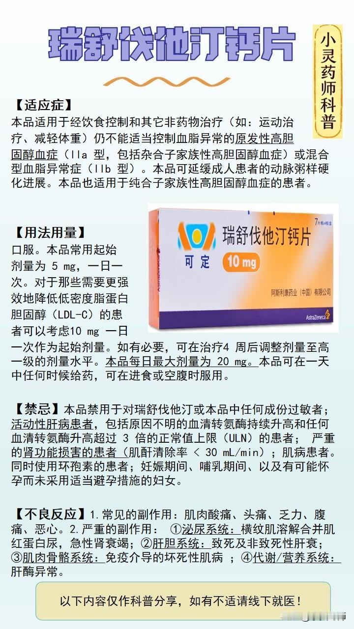 每天了解一个药品之瑞舒伐他汀钙片