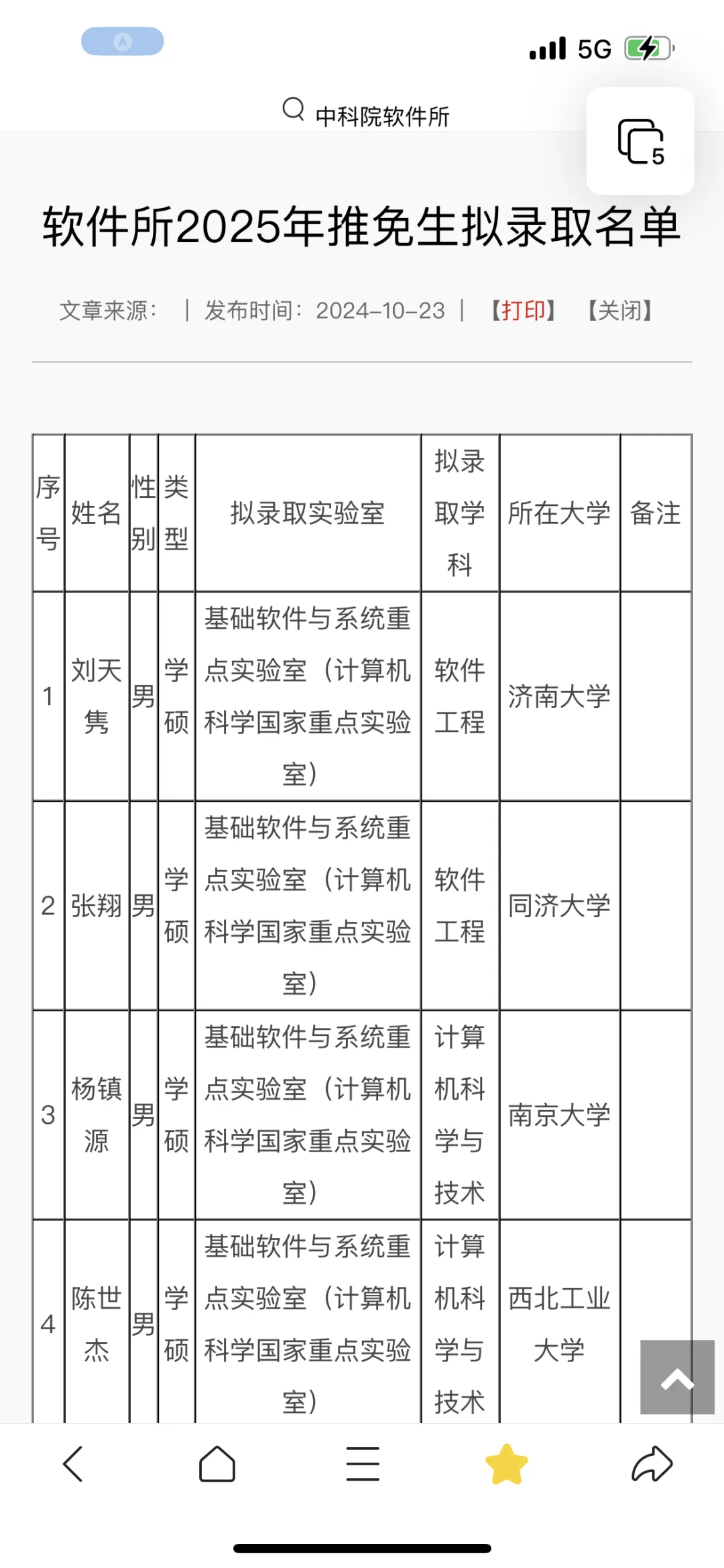 中科院软件所2025级推免生源