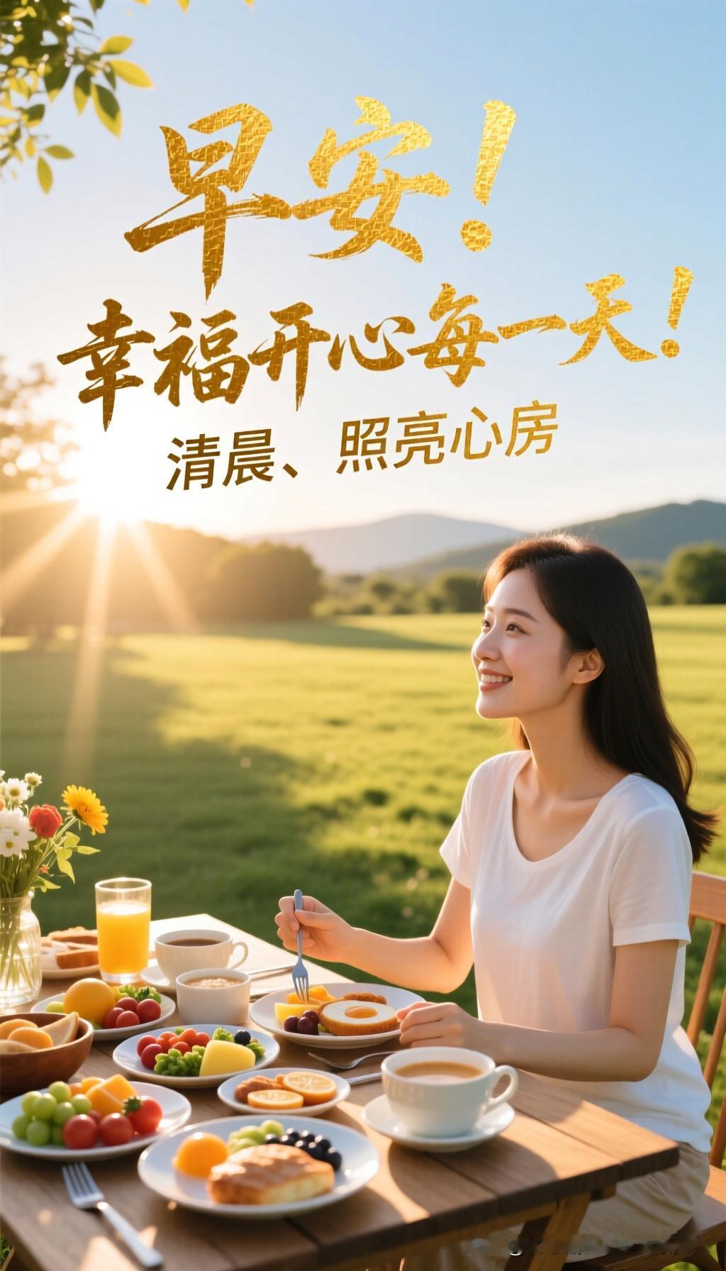 早安！新的一天开始了，阳光洒满大地，也照亮了我们的心房。吃好早饭，给身体和心灵注
