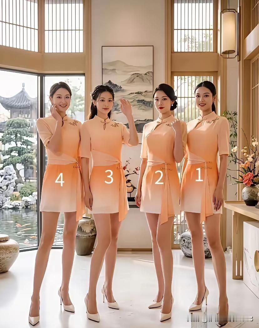 四位小姐姐穿着同款新中式旗袍站成一排，真的让人眼前一亮！
 
虽说衣服是一模一样