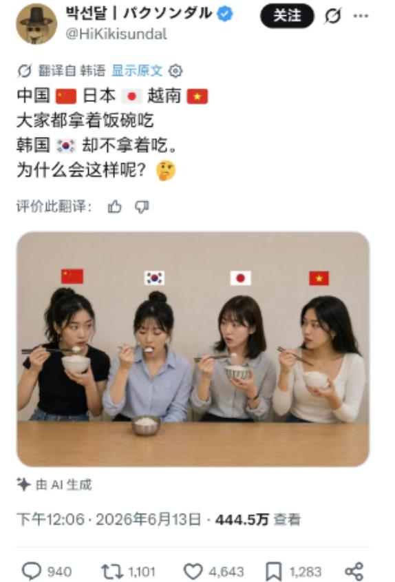 一顿饭的功夫，外网居然被韩国人和中国人吃饭谁更文明给吵翻了！

这事还得从一条爆