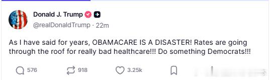 【黄金时代】川普再次提，奥巴马医保是灾难我多年来一直说，奥巴马医改就是一场灾难！