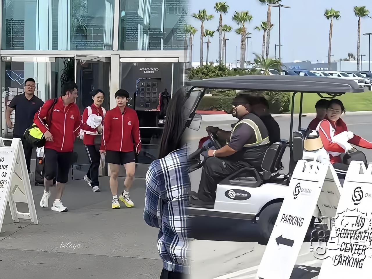 今天莎莎终于坐上心心念念的小车了！

邱导、任姐和翔哥一块儿等着她下班，
混双打