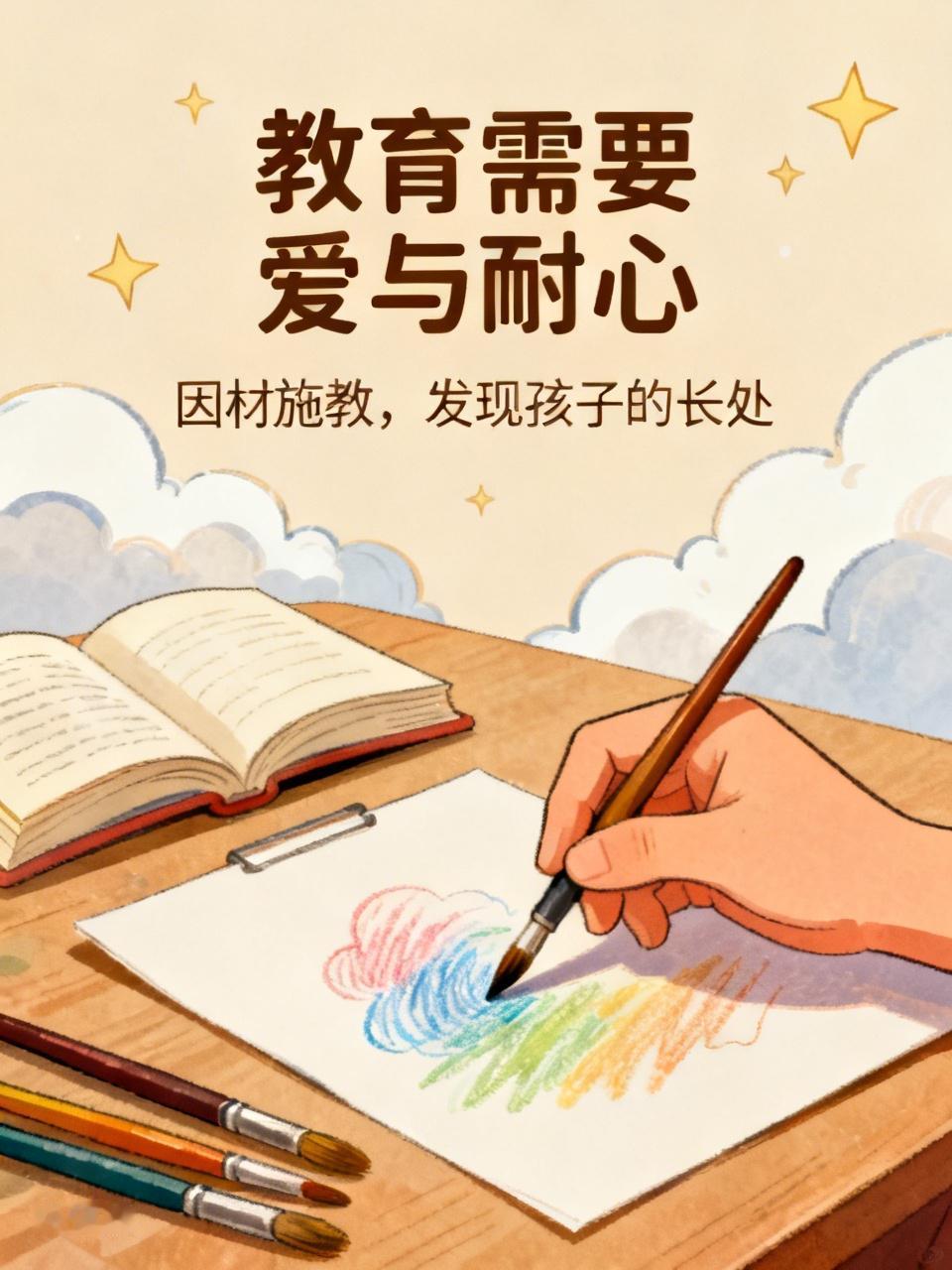 教育需要的是爱与耐心。就拿我小时候学画画来说，我怎么都画不好线条，特别沮丧。但我