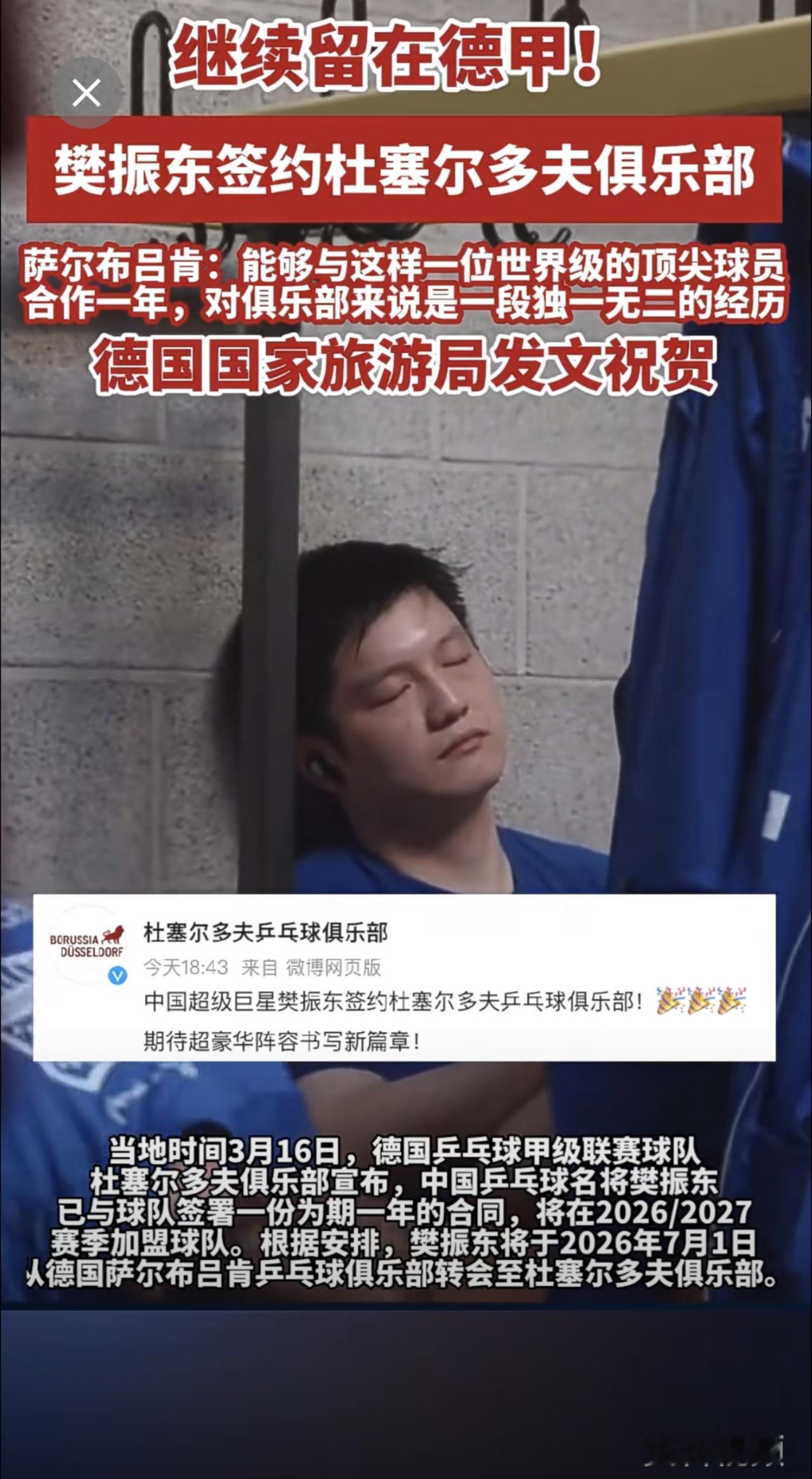 尘埃落定！樊振东回归悬念终结，樊振东下赛季将转会到德甲杜塞尔多夫俱乐部（来源 中