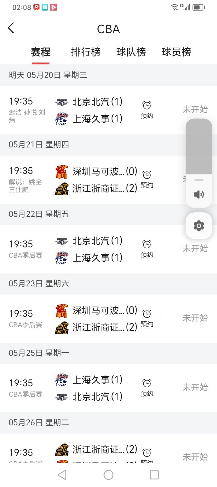 今天是5月19日，星期二，没有CBA半决赛。

        目前，CBA上半