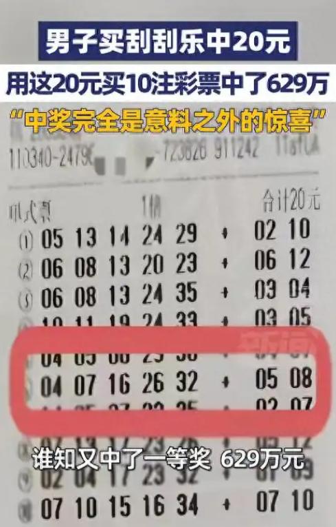 这都是命呀！20元奖金再换10注彩票，随手揣兜里就忘了。当晚一核对，这张“废纸”