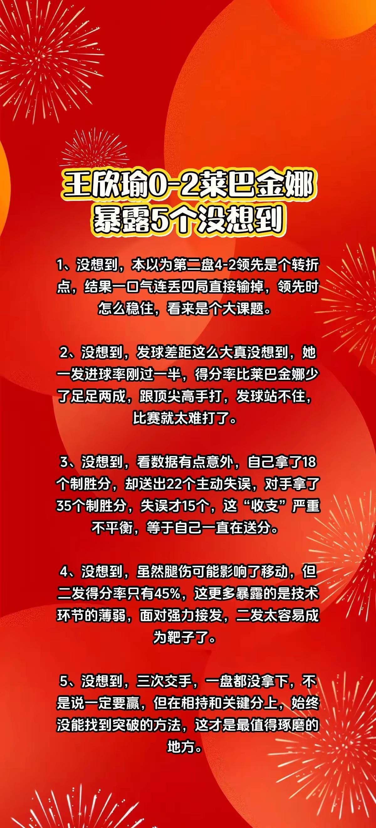 王欣瑜0-2莱巴金娜，暴露5个没想到。WTA1000多哈站女单第二轮，郑钦文鏖战