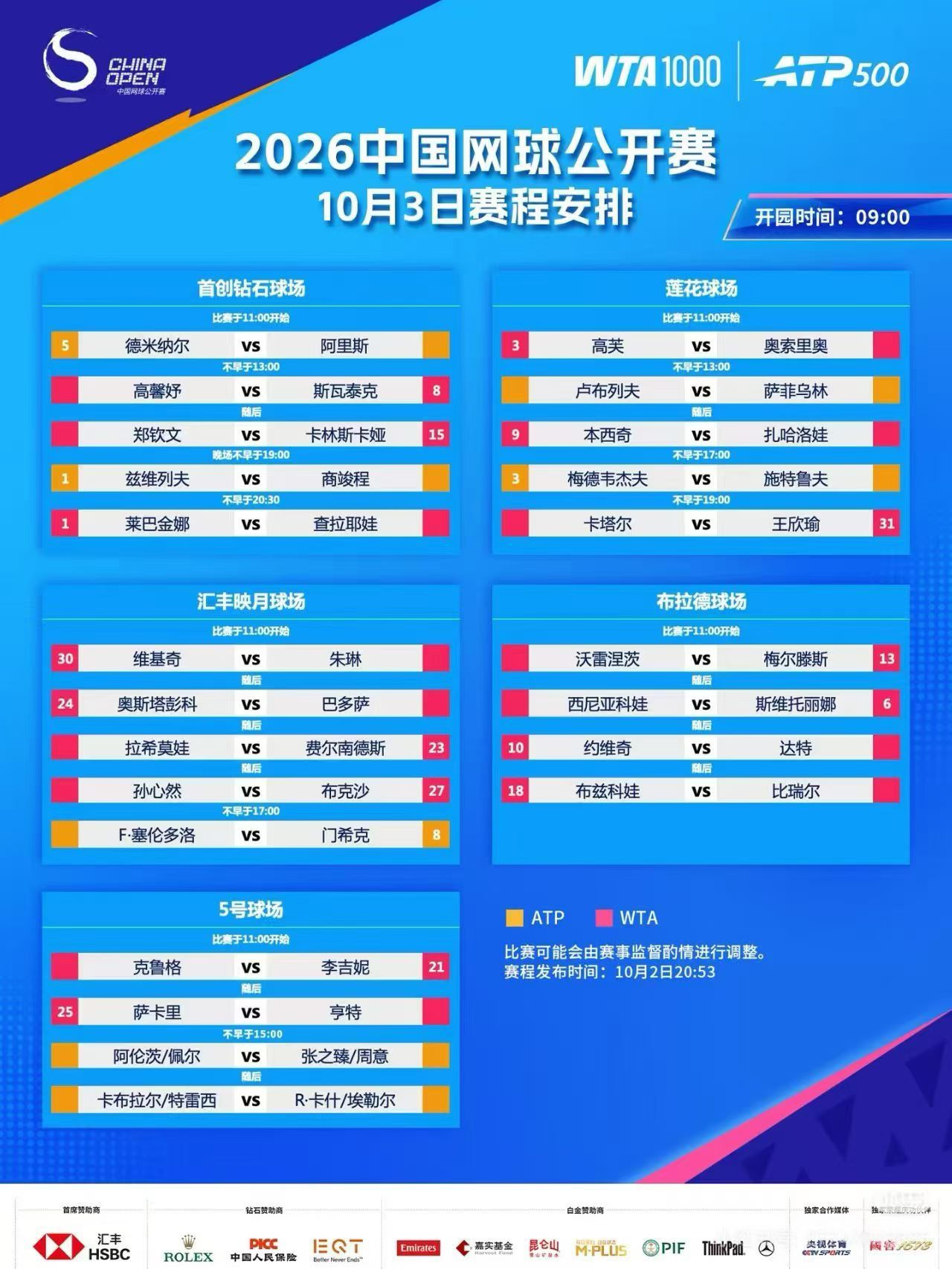 网球中国赛季来了中网2026体育大赏 中网今日赛程安排！中网[超话] ​​​