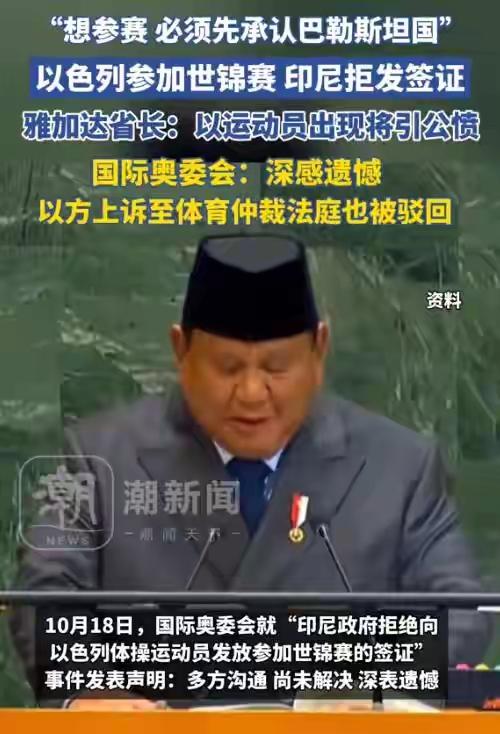 为印尼点赞
     拒绝为以色列参赛队员发放签证，这事虽小，但侮辱性极强。
 