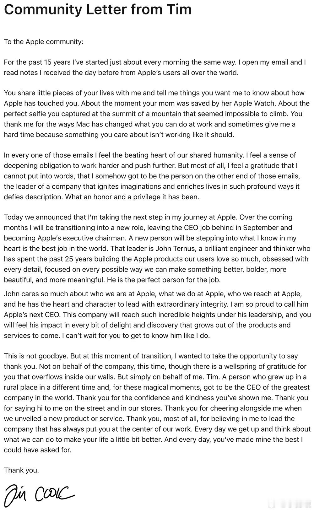 库克卸任苹果CEO，一个时代结束了！库克不再担任苹果CEO4月21日早间消息，刚