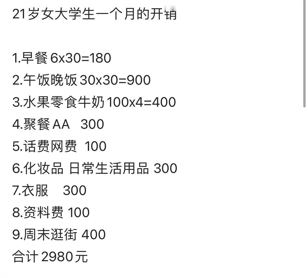 大学生一个月的生活费要3000？毕业以后每个月能给父母1000吗？

听听她们自