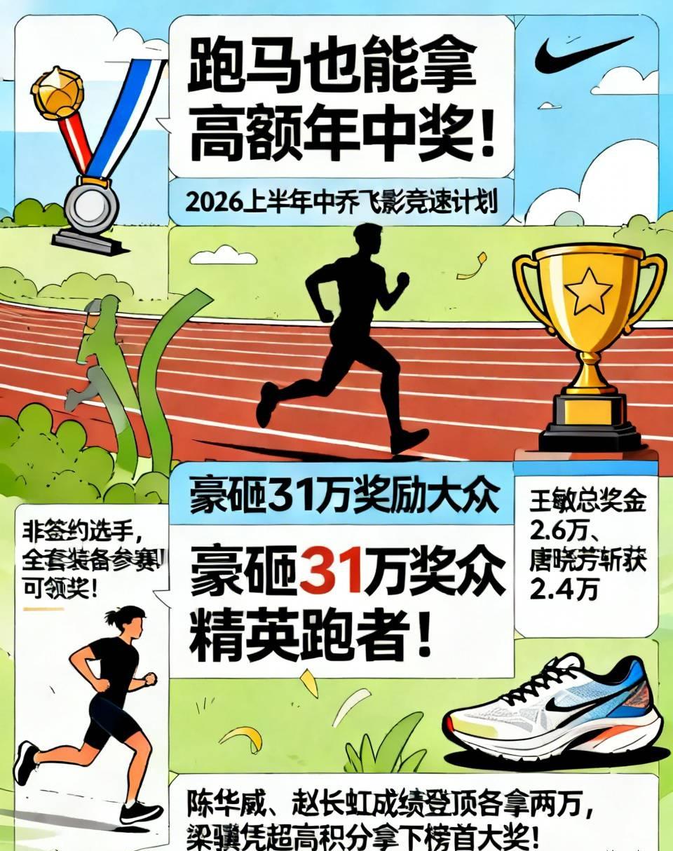 跑马也能拿高额年中奖！
2026上半年中乔飞影竞速计划，豪砸31万奖励大众精英跑