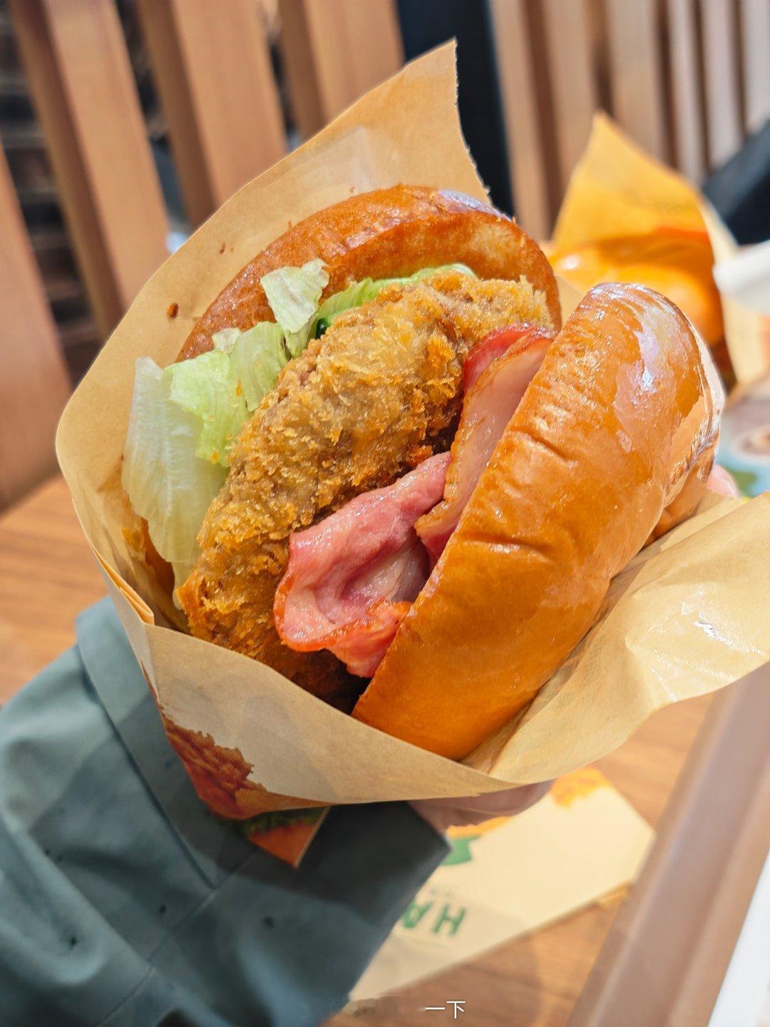 晚安朋友们，魏家凉皮的汉堡🍔顶麦当劳三个了，一个就管饱，就是有点油