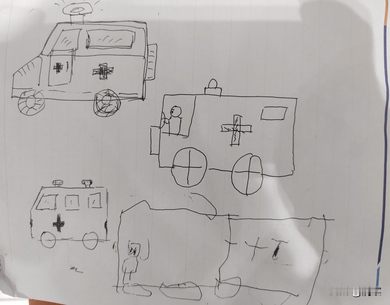 寥寥几笔
画的可好了！
那天我姑娘说想让我给她画一辆救护车🚑🚑🚑
[捂脸]