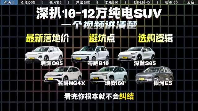 10-12万落地的纯电SUV谁最值？一个视频全扒透！ 谁的做工差、电耗高、车机卡、空间小，你了解吗？