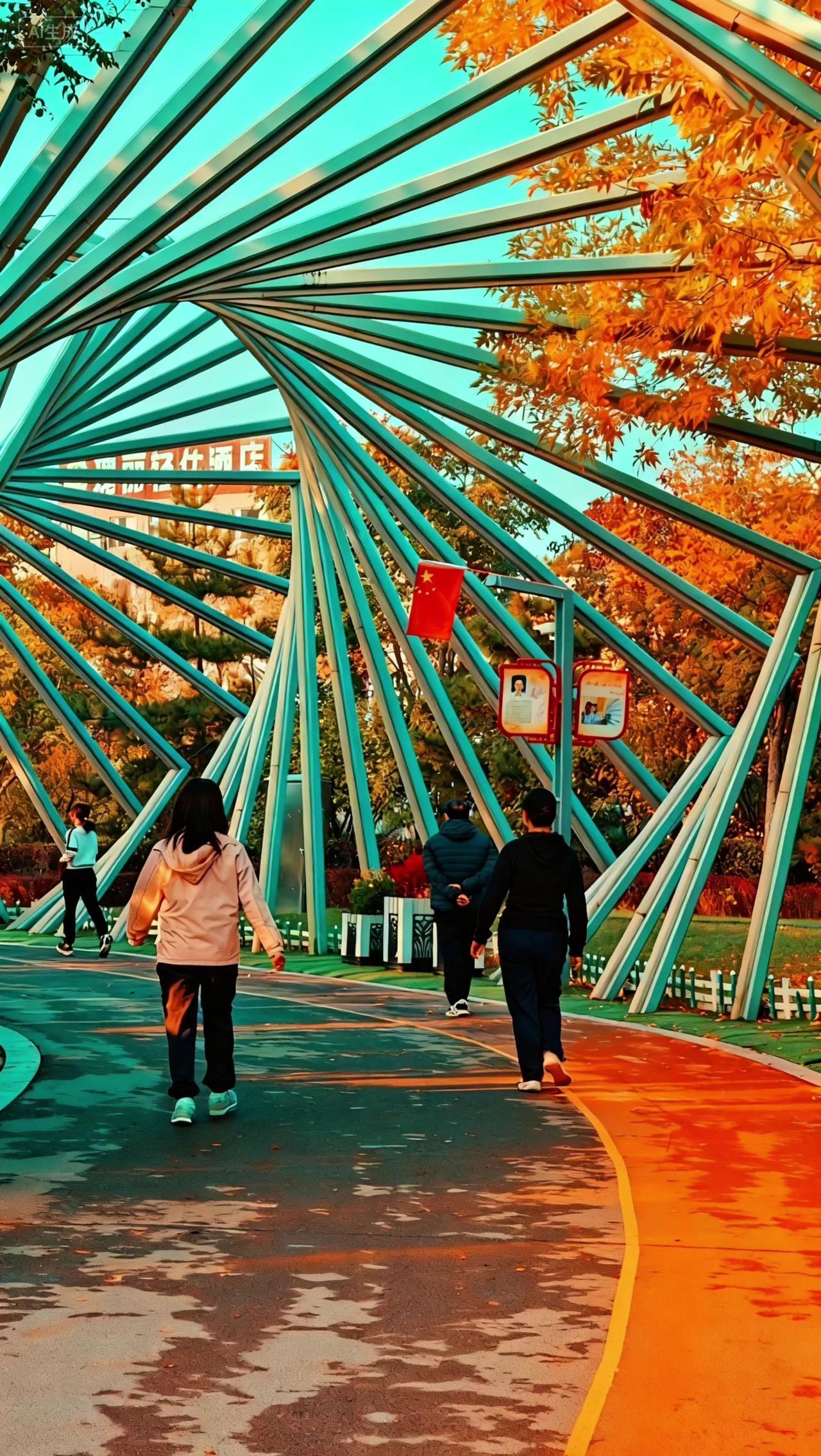 秋天的城市像被打翻了调色盘，
老街上的梧桐叶簌簌往下掉，
踩上去咯吱响。

街角