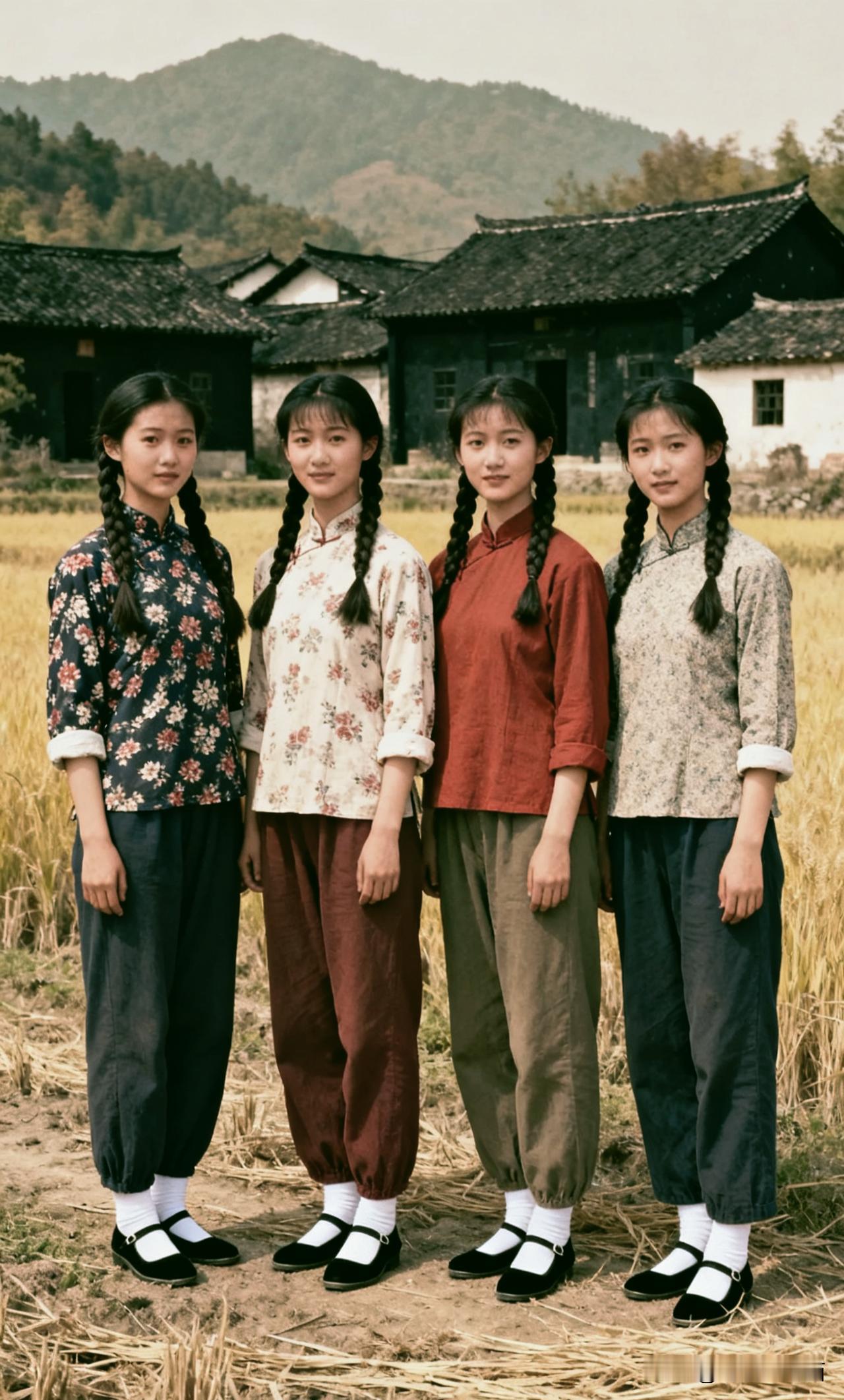 这4个麻花辫姑娘，谁戳中了你的“白月光”？高清美女 细麻花辫美女 
老照片里的这