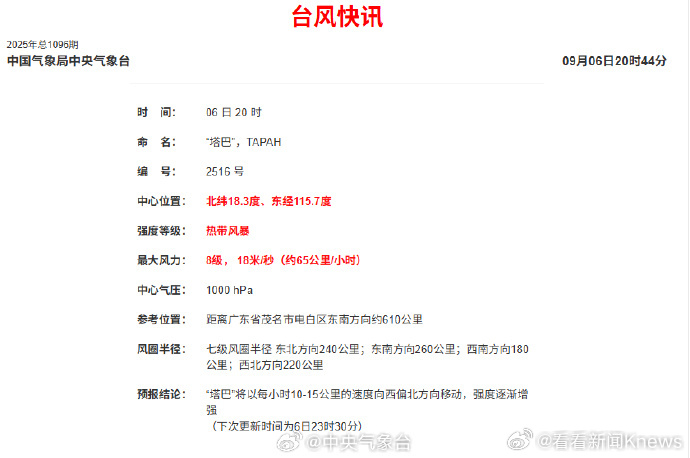 【#今年第16号台风塔巴生成#】据今年第16号台风“塔巴”（TAPAH）于今天夜
