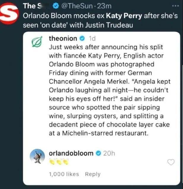 Orlando Bloom 给多条P图恶意调侃水果姐 Katy Perry 与前