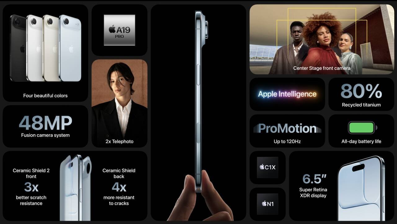 iPhone Air ：5.6mm 厚度钛金属中框、eSIM + A19 Pro