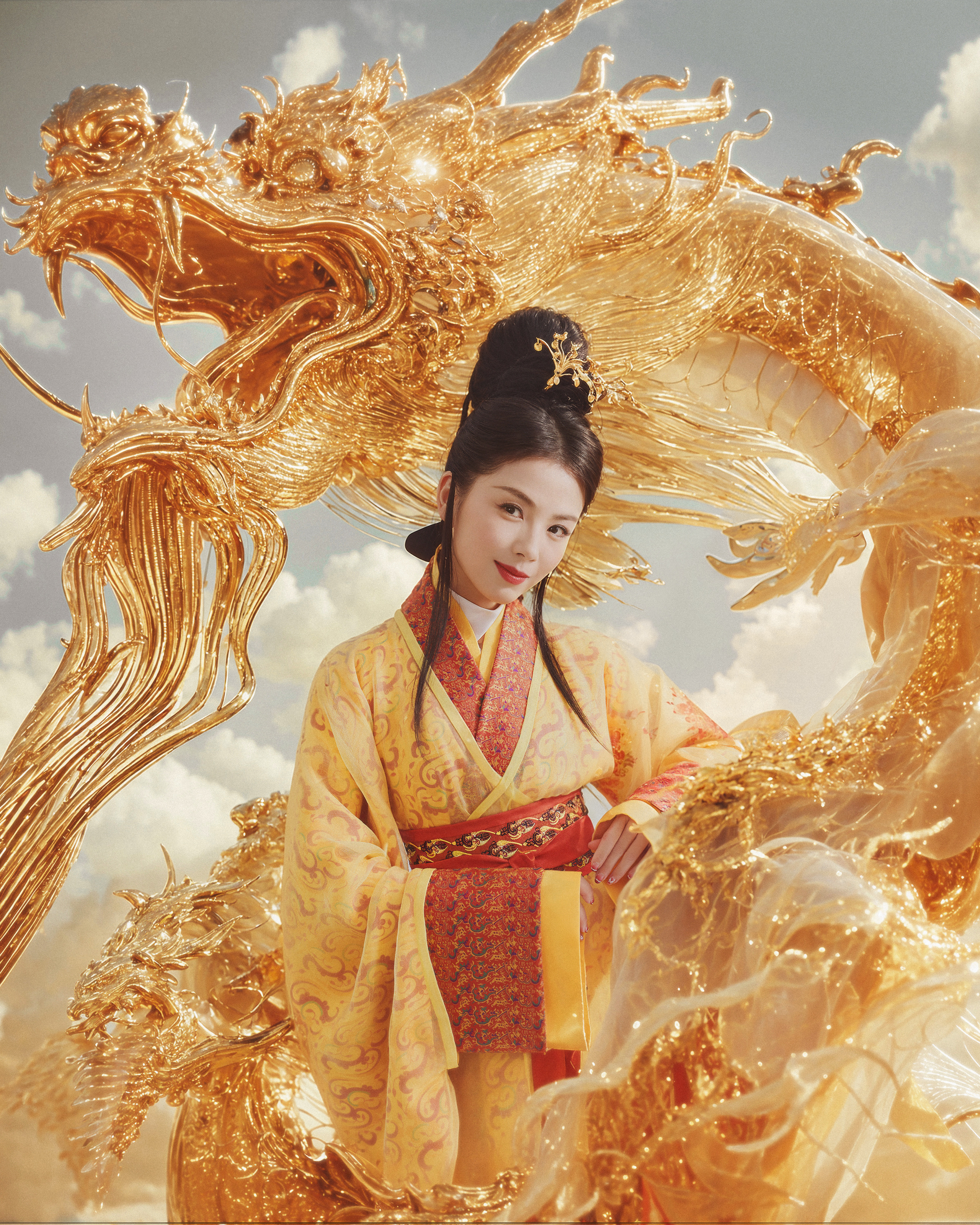 #刘涛春晚营业照是AI做的# 刘涛身穿以中国传统色彩中的主色调黄色为主的汉代服装