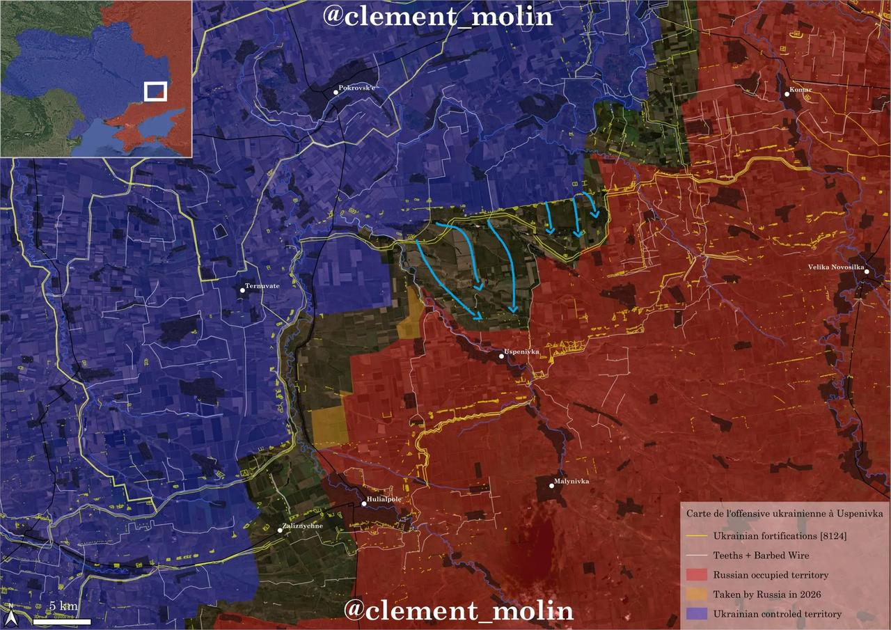 因为乌克兰人攻入了格里格里夫卡（坐标：47.812635, 36.436545 