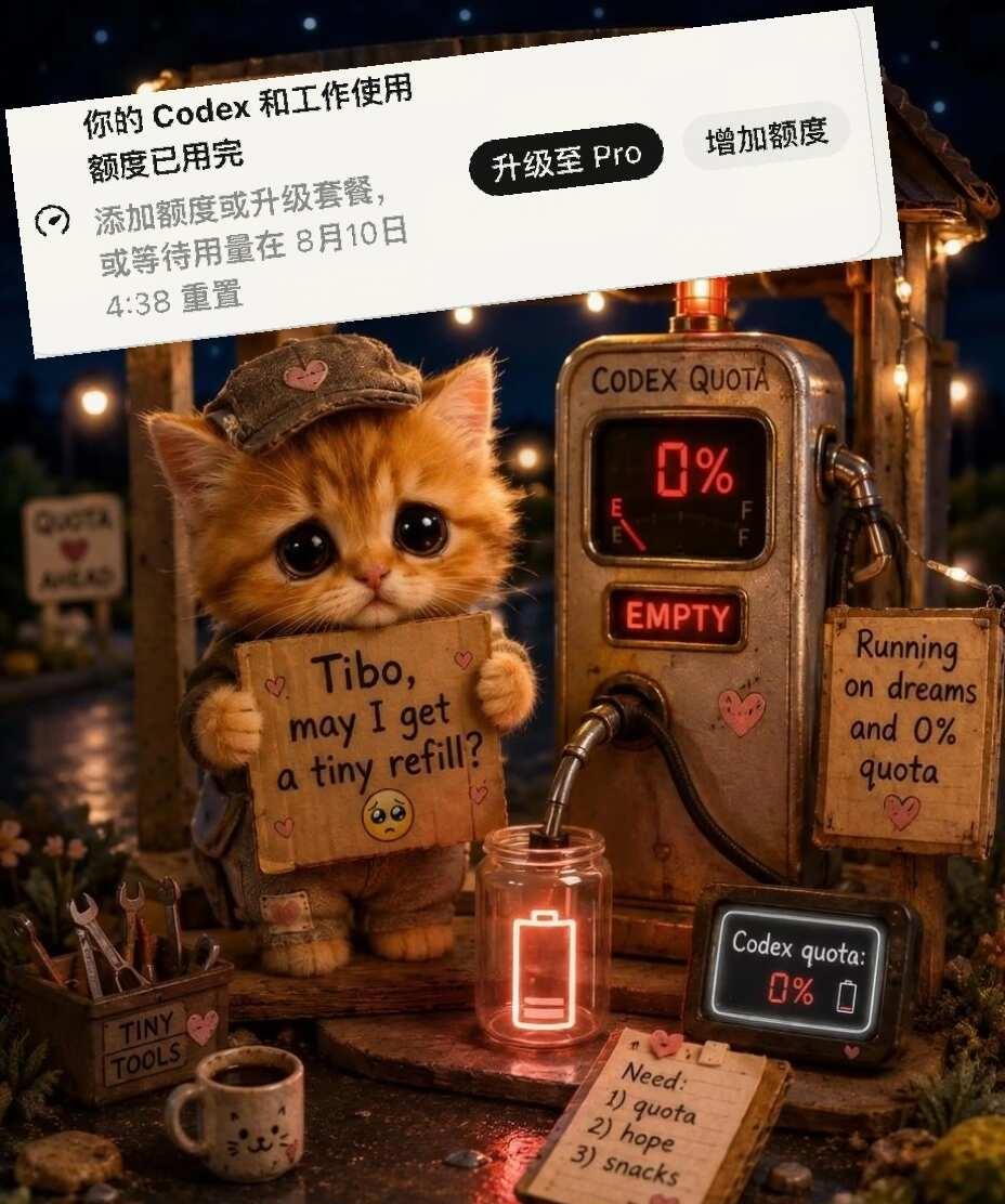 Tibo你不上线了吗！！
周额度蹬完了哈哈哈哈哈哈哈哈哈哈哈
工作停摆
chat