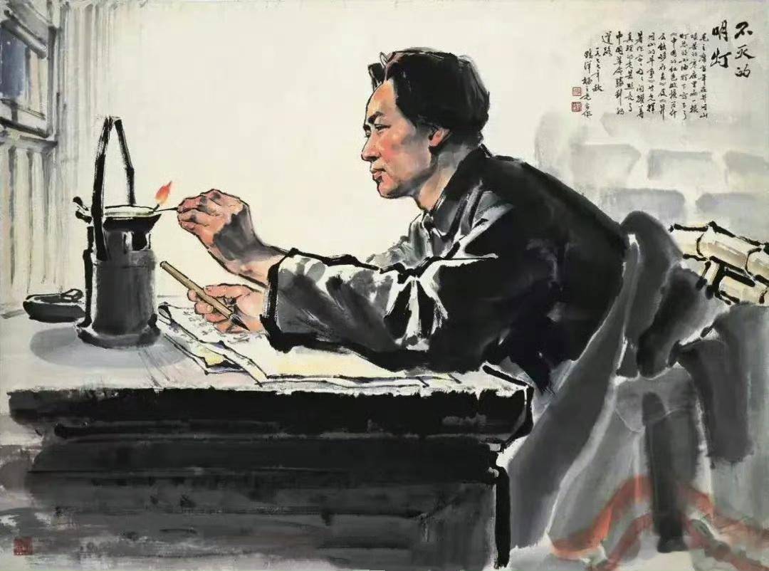 1977年，广州。杨之光创作的水墨国画《不灭的明灯》，这副画80后们印象深刻，这